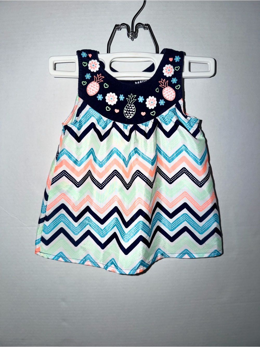 healthtex Navy Pink Mint Chevron Pineapple Tank Dress